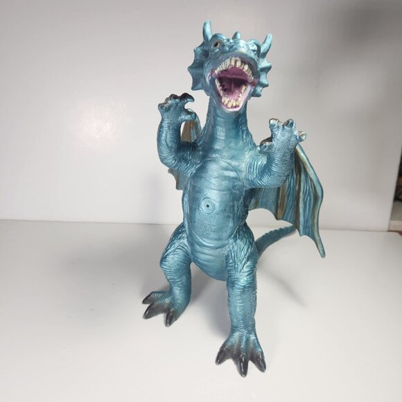 Toy Major Trading Co. Dragon 12" Tall Winged Blue with Gold Dragon Toy 2005 - Picture 4 of 11